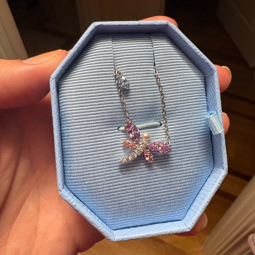 Swarovski Pink Crystal Dragonfly Necklace Ariana grande